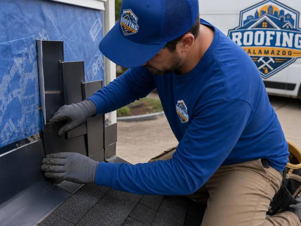 Proper sidewall step flashing transition with shingles and underlayment visible